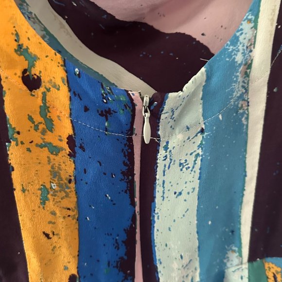 Anthropologie Plenty by Tracy Reese Multicolor Silk Striped Draped Cowl Neck Dre - Picture 8 of 10